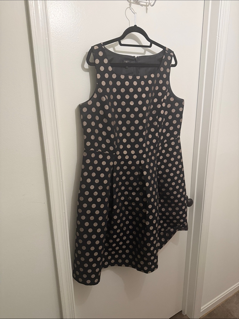 Talbots Black Mini Dress with Gold Polka Dots